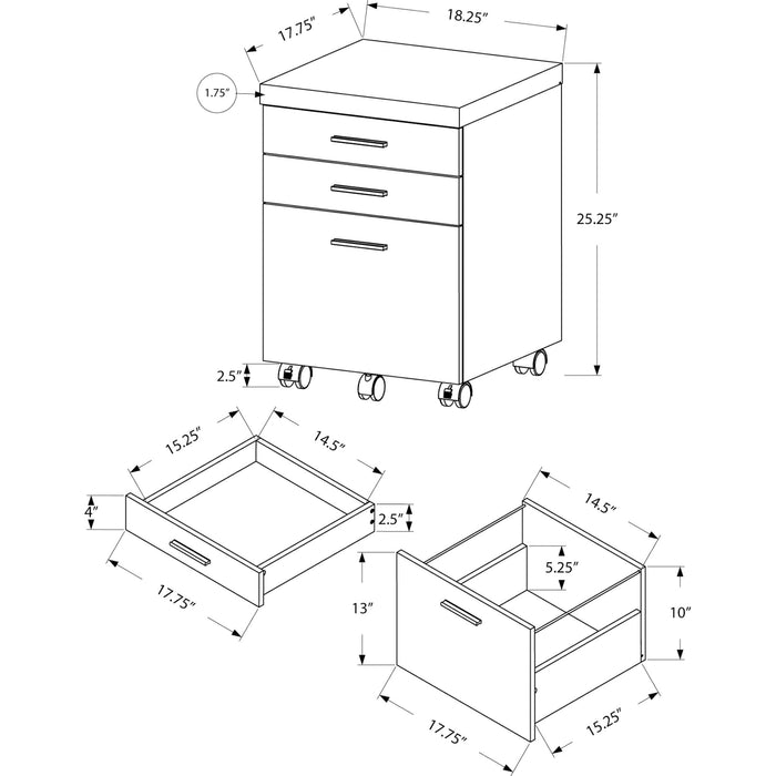 Filing Cabinet - 3 Drawer - Cement-look on Castor