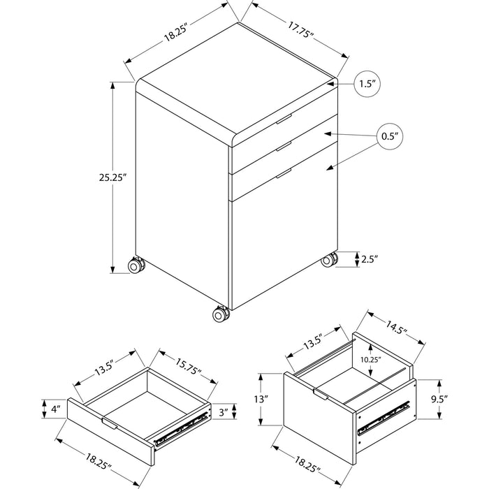 Filing Cabinet - 3 Drawer - High Glossy - Castors