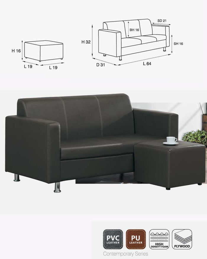 Gayana Faux Leather Sofa with Stool