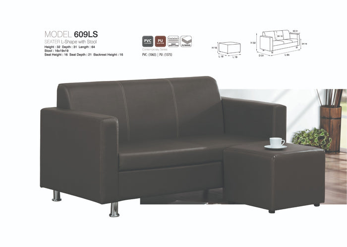 Gayana Faux Leather Sofa with Stool