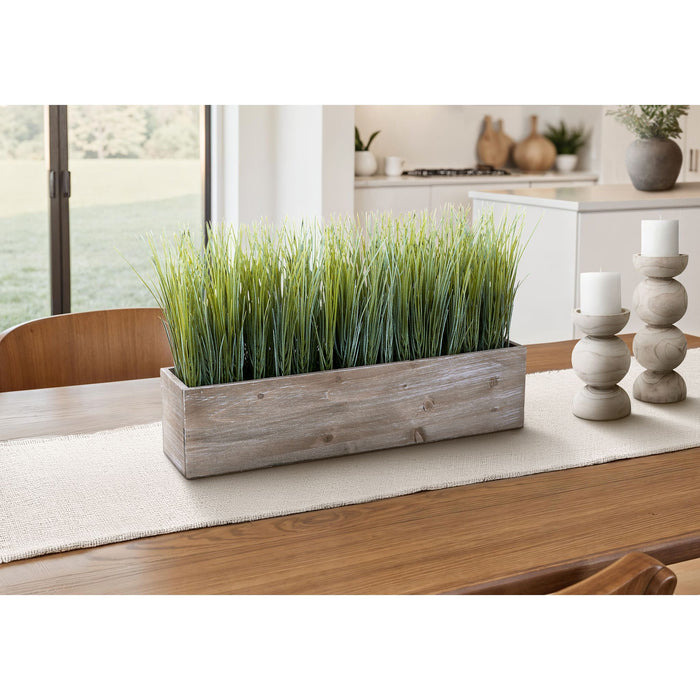Indoor Grass - 12" Artificial Plant in a Wood Pot