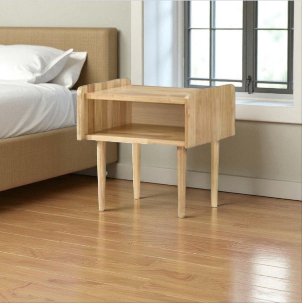 Minimalist Pine Bedside Table with Open Shelf - Scandinavian Simplicity