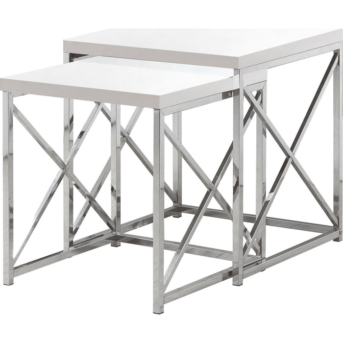 Nesting End Table (Set of 2) - Glossy White/Chrome Metal