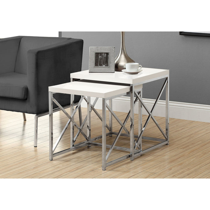 Nesting End Table (Set of 2) - Glossy White/Chrome Metal