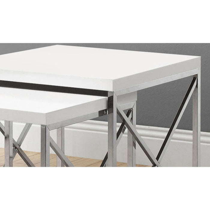 Nesting End Table (Set of 2) - Glossy White/Chrome Metal