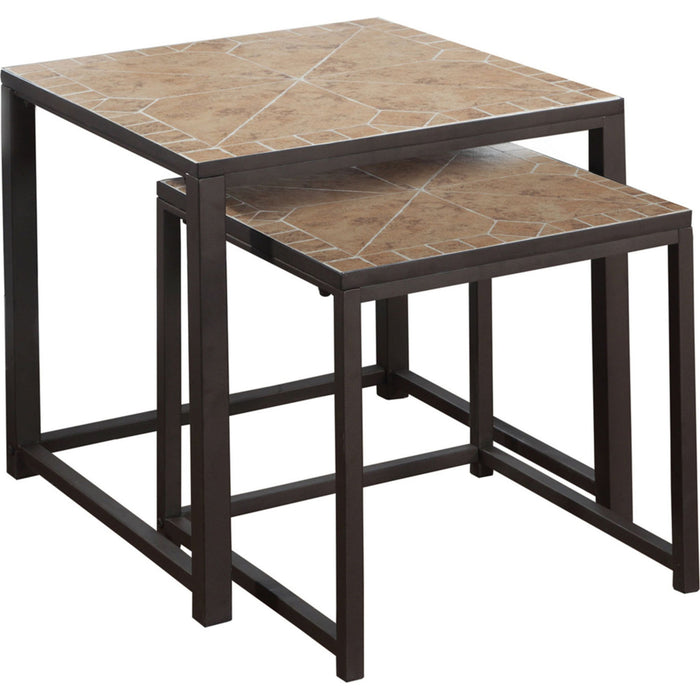 Nesting End Table (Set of 2) - Terracotta Tile Top/Brown