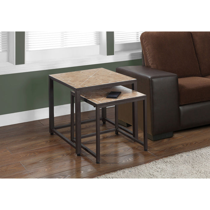 Nesting End Table (Set of 2) - Terracotta Tile Top/Brown