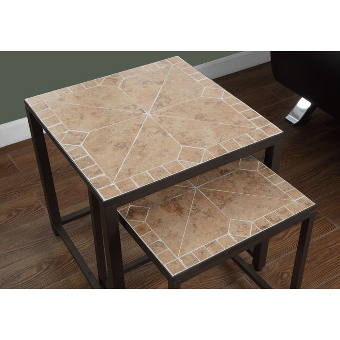 Nesting End Table (Set of 2) - Terracotta Tile Top/Brown