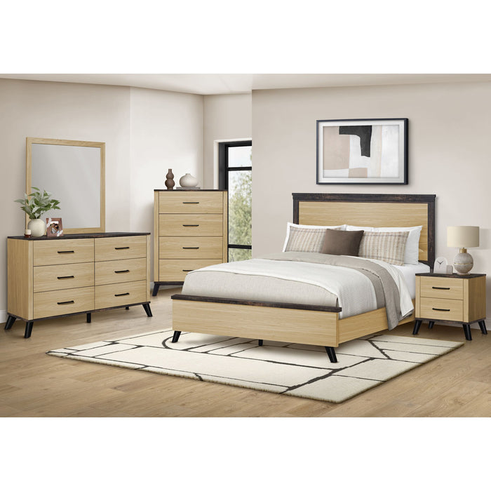 Queen Panel Bed - Oak/Black