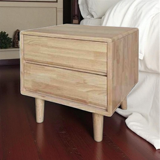 Rubber Wood Natural Two-Drawer Bedside Table - Pure Elegance