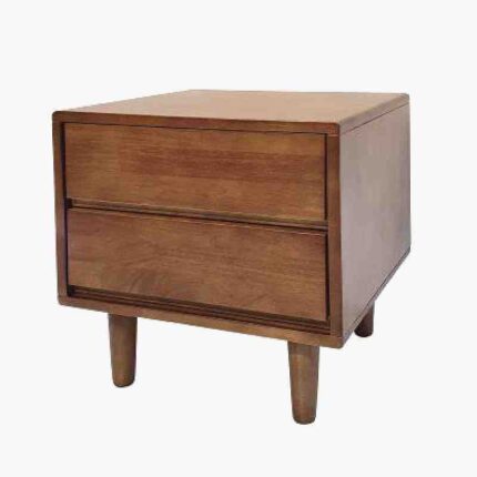 Rubber Wood Walnut Two-Drawer Bedside Table - Rich & Refined
