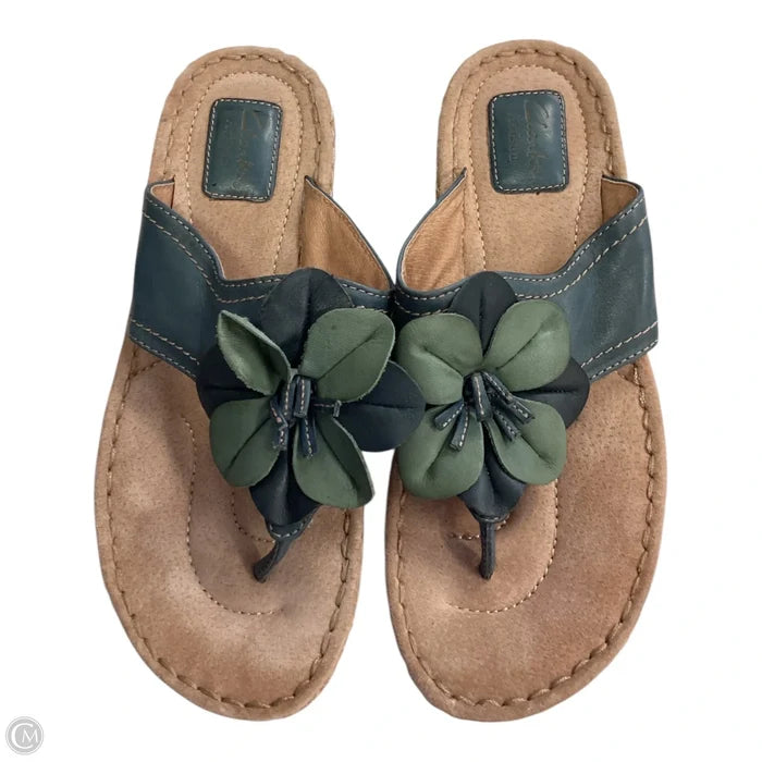 Sandals Flats By Clarks In Blue & Tan, Size: 9