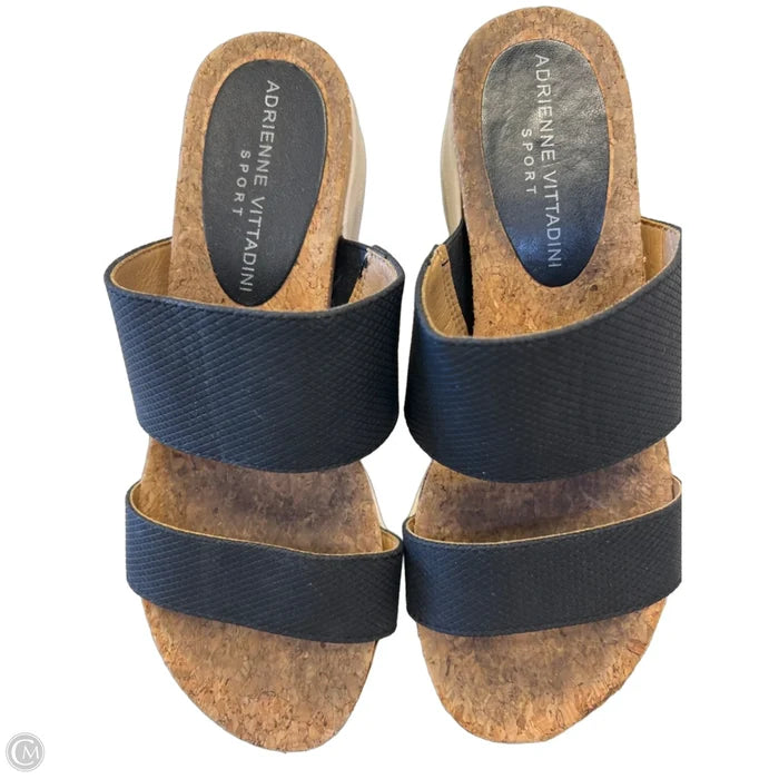 Sandals Heels Wedge By Adrienne Vittadini In Black & Tan, Size: 7