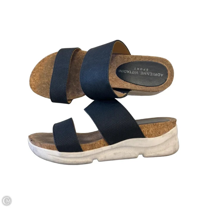 Sandals Heels Wedge By Adrienne Vittadini In Black & Tan, Size: 7