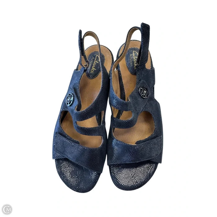 Sandals Heels Wedge By Clarks In Navy, Size: 9