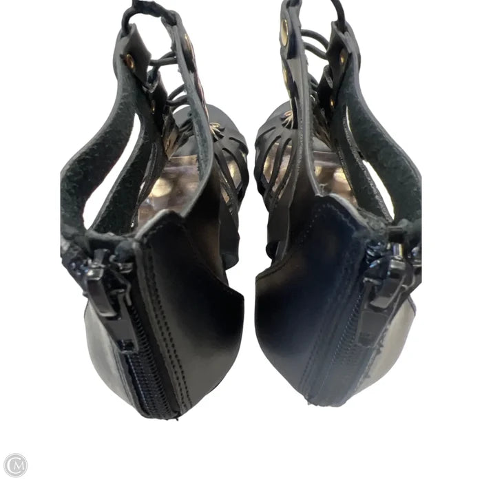 Sandals Heels Wedge By Madden Girl In Black & Gold, Size: 8