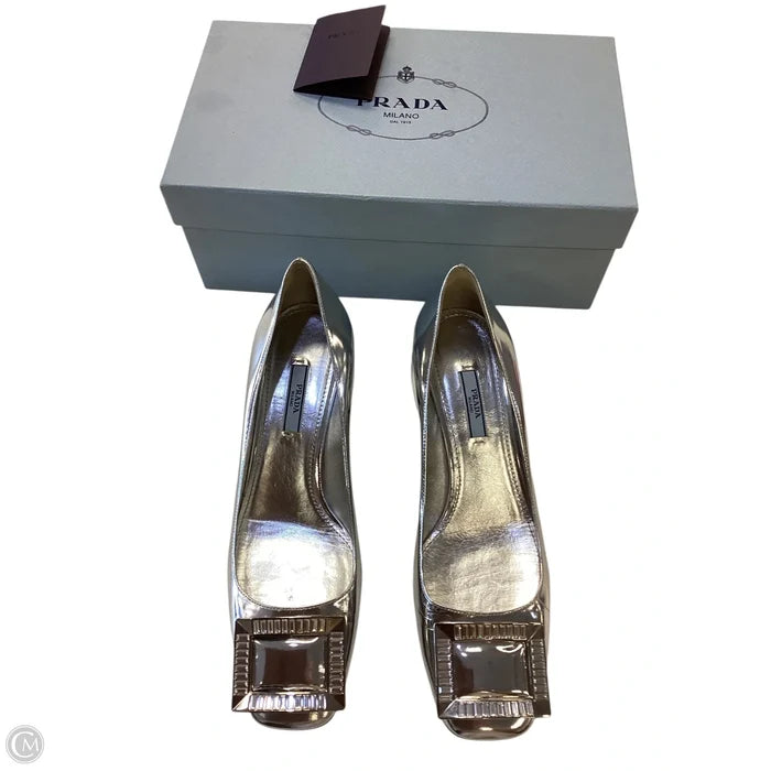 Shoes Luxury Designer By Prada In Silver, Size: 10