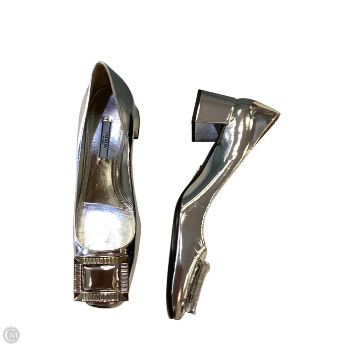 Shoes Luxury Designer By Prada In Silver, Size: 10
