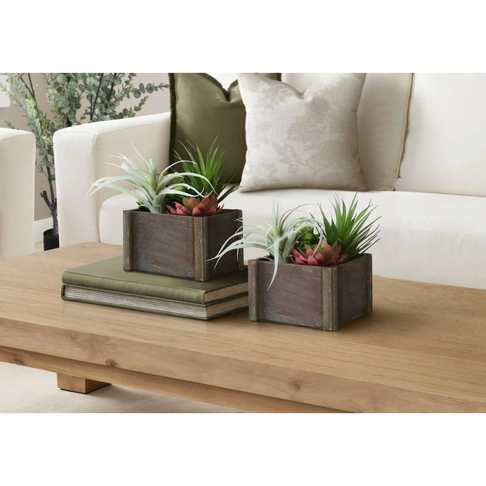 Succulent - 10" Artificial Plant (Set of 2) in a 7"X7" Wood Pot