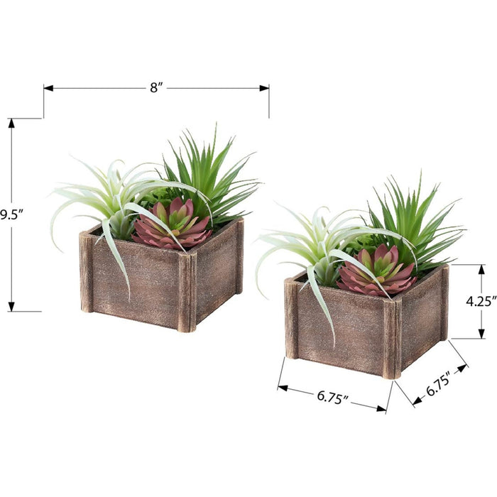 Succulent - 10" Artificial Plant (Set of 2) in a 7"X7" Wood Pot
