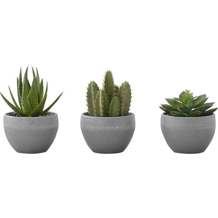 Succulent - 6" Artificial Plant (Set of 3) in a 3" Grey Pot