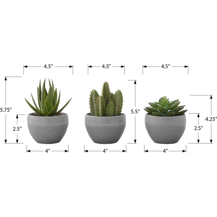 Succulent - 6" Artificial Plant (Set of 3) in a 3" Grey Pot