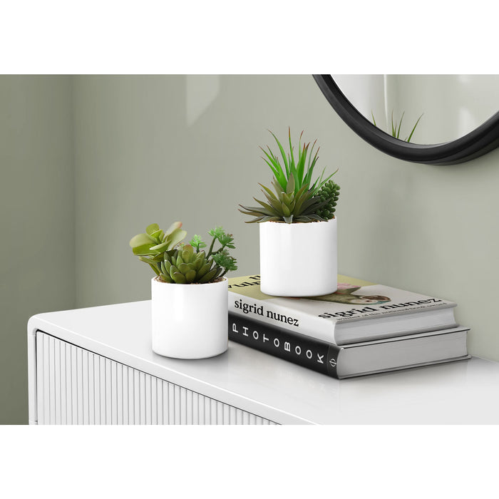 Succulent - 7" Artificial Plant (Set of 2) in a 3" Ceramic Pot