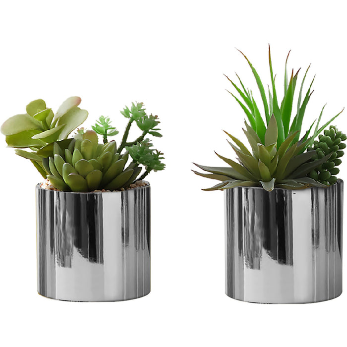Succulent - 7" Artificial Plant (Set of 2) in a 3" Chrome Pot