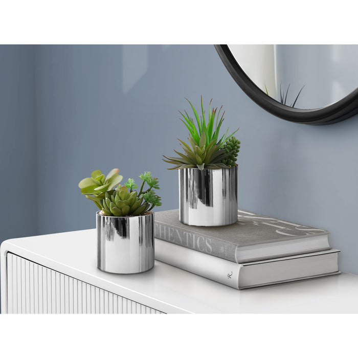 Succulent - 7" Artificial Plant (Set of 2) in a 3" Chrome Pot
