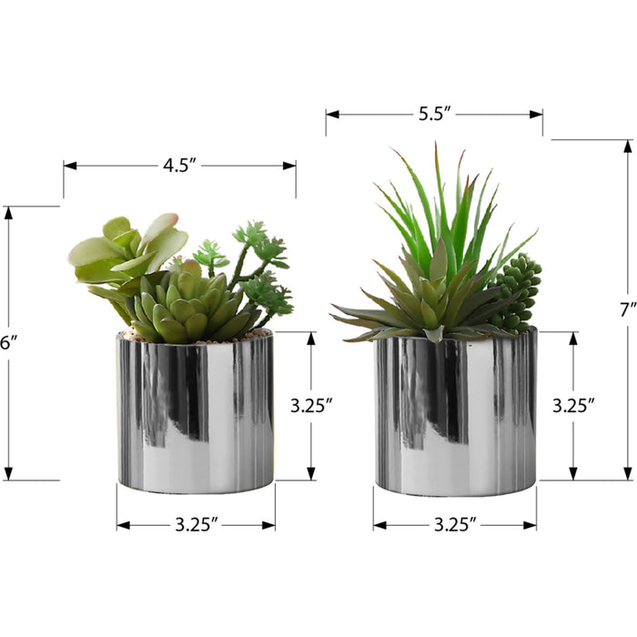 Succulent - 7" Artificial Plant (Set of 2) in a 3" Chrome Pot