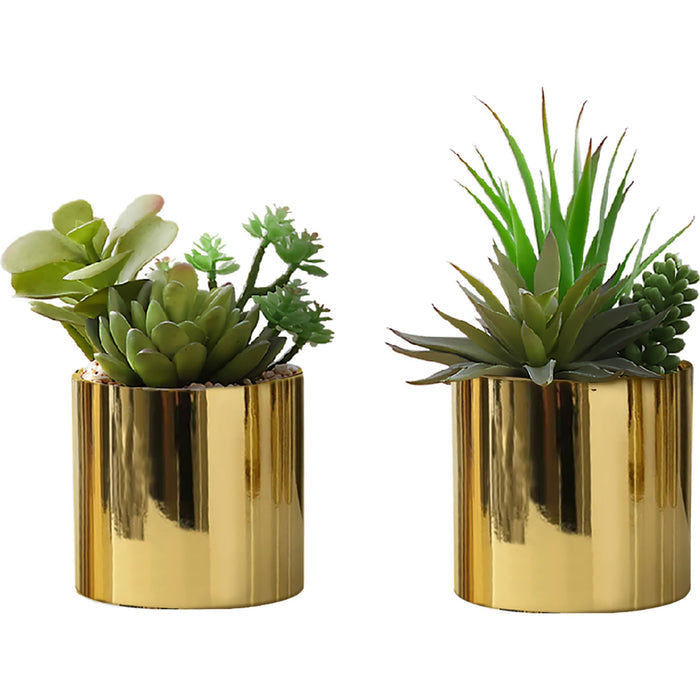 Succulent - 7" Artificial Plant (Set of 2) in a 3" Gold Pot