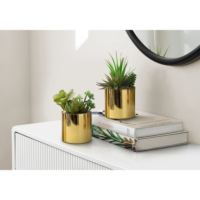 Succulent - 7" Artificial Plant (Set of 2) in a 3" Gold Pot