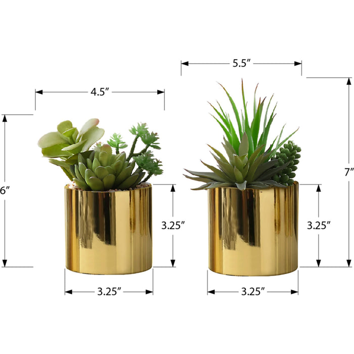 Succulent - 7" Artificial Plant (Set of 2) in a 3" Gold Pot