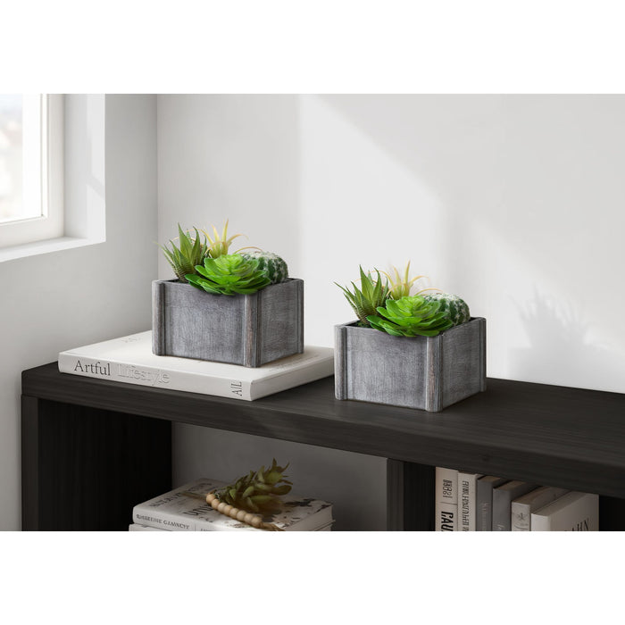 Succulent - 8" Artificial Plant (Set of 2) in a 7"X 7" Wood Pot
