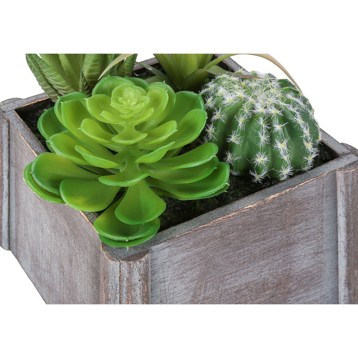 Succulent - 8" Artificial Plant (Set of 2) in a 7"X 7" Wood Pot