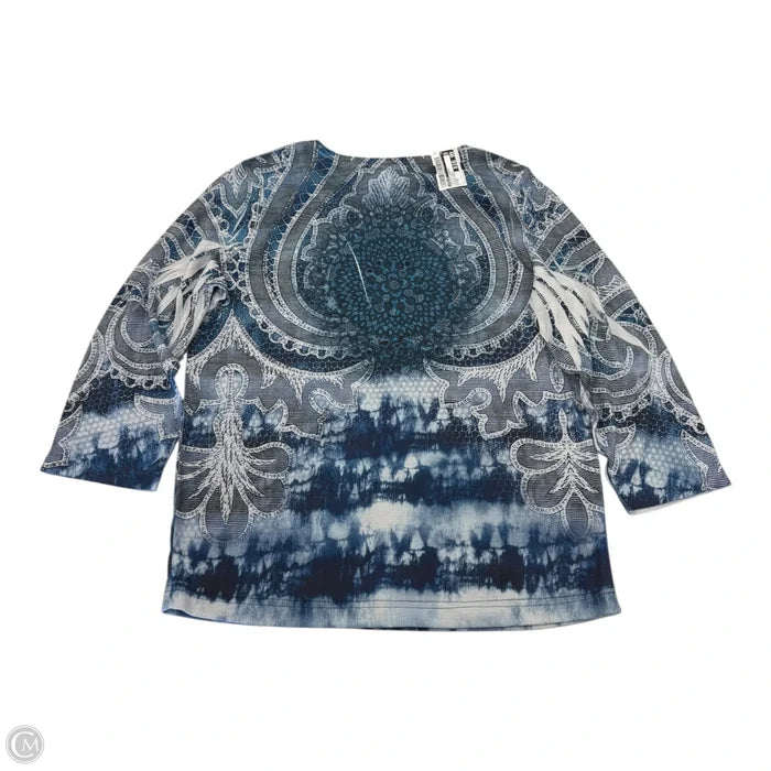 Top 3/4 Sleeve By Chicos In Blue & Cream, Size: M