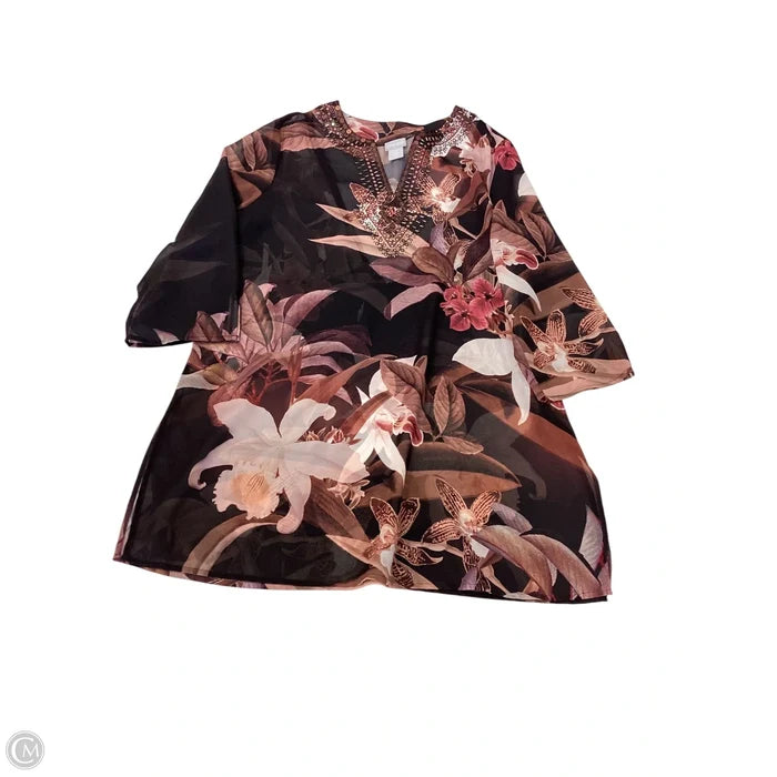 Top 3/4 Sleeve By Chicos In Floral Print, Size: M