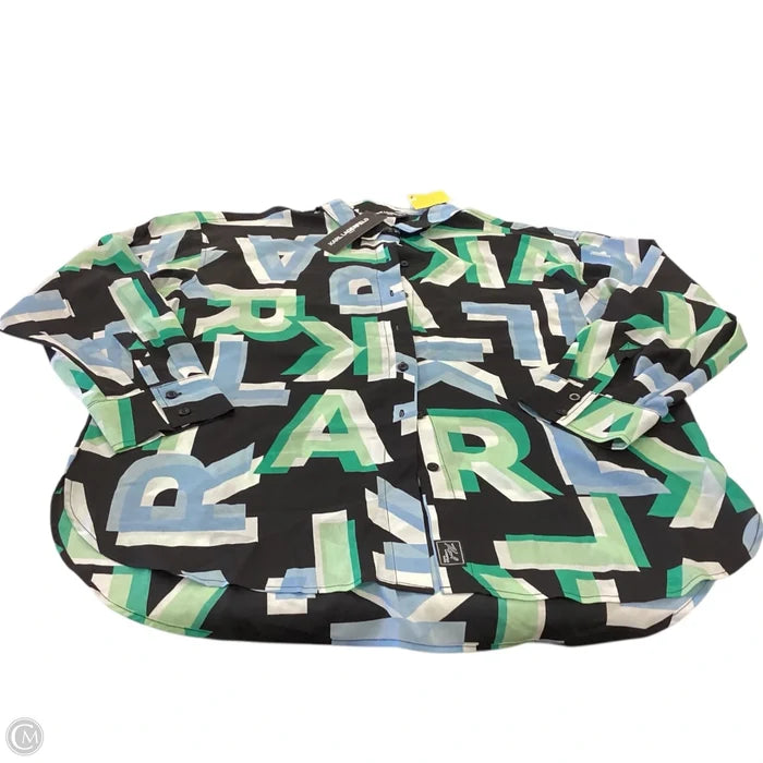 Top Long Sleeve Designer By Karl Lagerfeld In Black & Green, Size: L