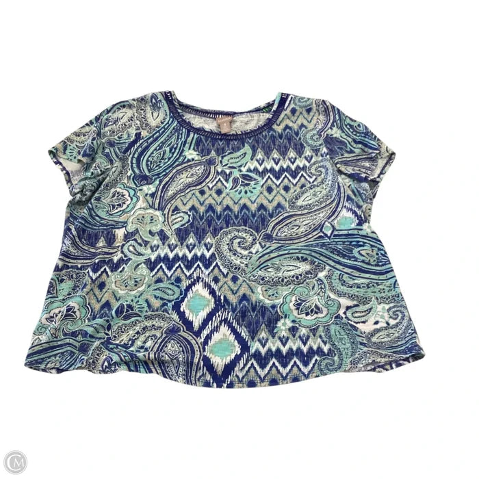 Top Short Sleeve By Chicos In Blue & Green, Size: Xl