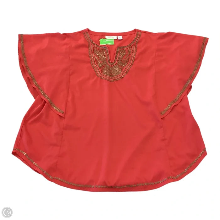 Top Short Sleeve By Chicos In Brown & Red, Size: L