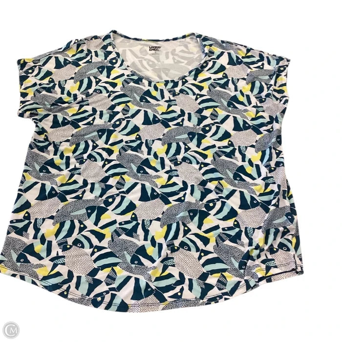 Top Short Sleeve By Lands End In Blue & White, Size: Xl